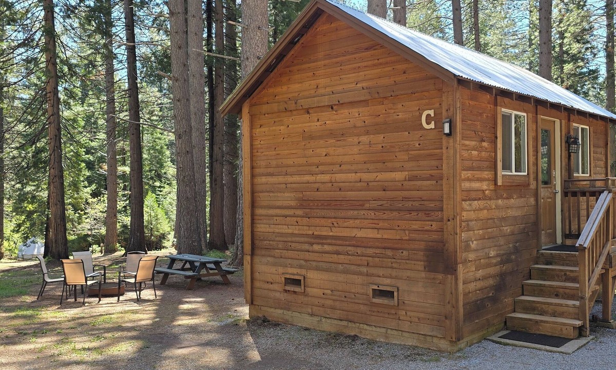 Shingletown RV Rental | Camping Cabin C Near Lassen NP With Shared Bathrooms/Showers