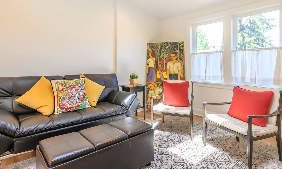 Uptown Apartment | Central city apartment with mountain-views, fireplace, & private washer/dryer