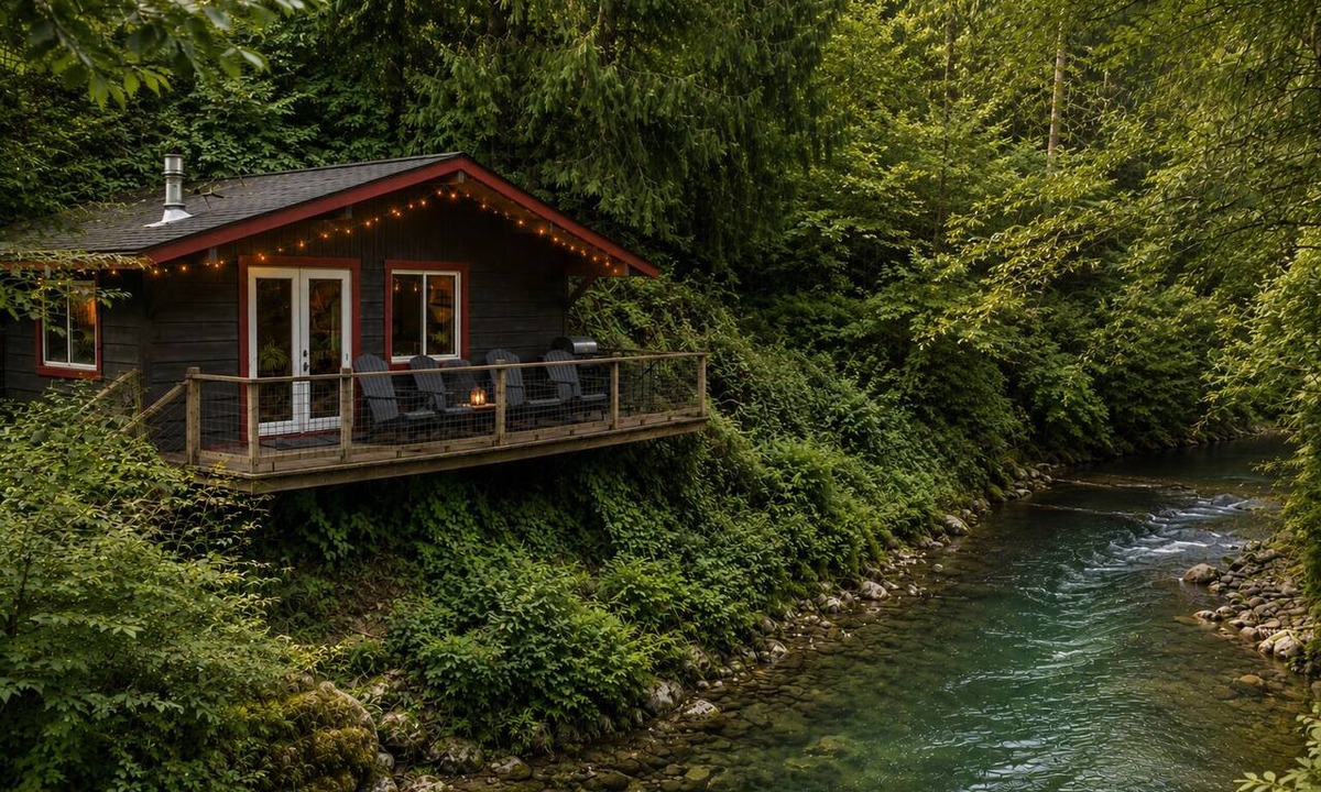 Port Angeles East Cabin | Magical Retreat Over Morse Creek with Hot Tub