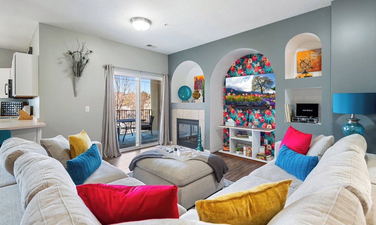 West Jordan Condo | NEW! Stylish, Bright, Open, Mountain Views, King Beds, Fireplace, Two Balconies!
