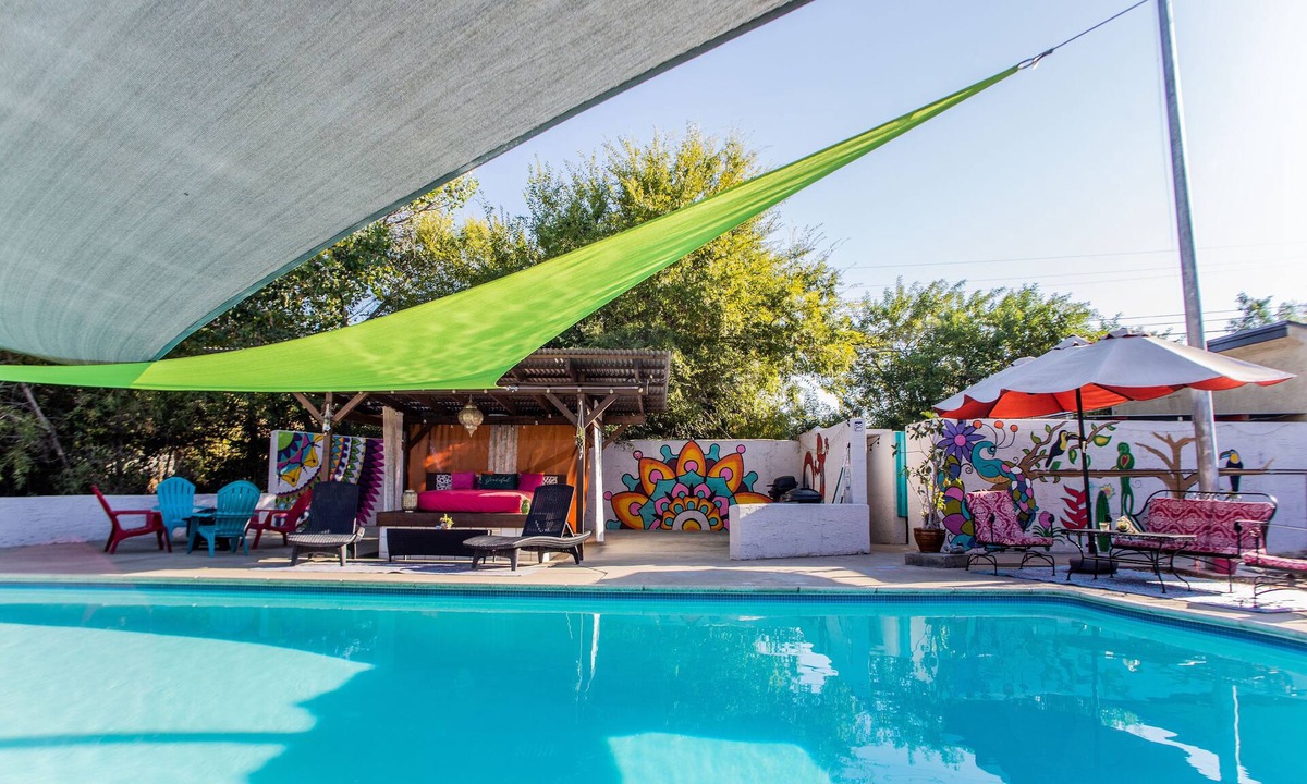 El Cajon Apartment | Vibrant Bohemian Loft Apartment with Shared Pool, Garden & Colorful Murals
