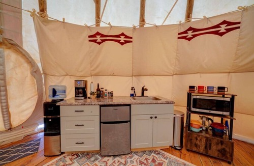 Mount Pleasant RV Rental | Bear Paw Den · Glamping Teepee w/King Bed sleeps 4 w/private pond
