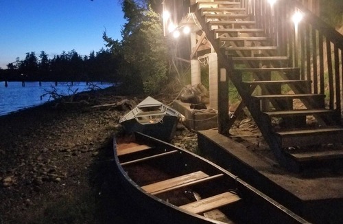 Marrowstone Cabin | Bed and a twin bed, bedroom individual, entrance and exit to private beach