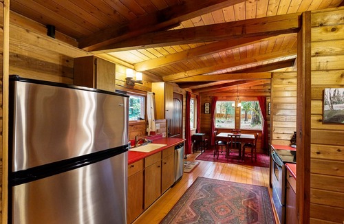 Brightwood Cabin | Cozy riverfront cabin with wood-burning fireplace, lovely deck, and washer/dryer