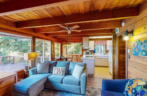 Otis Cabin | Dog friendly cabin with ocean view fast WiFi fireplace and washer dryer