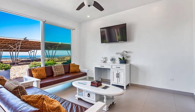 Airy, beach-view dog-friendly villa with patio, outdoor pool, streaming, AC