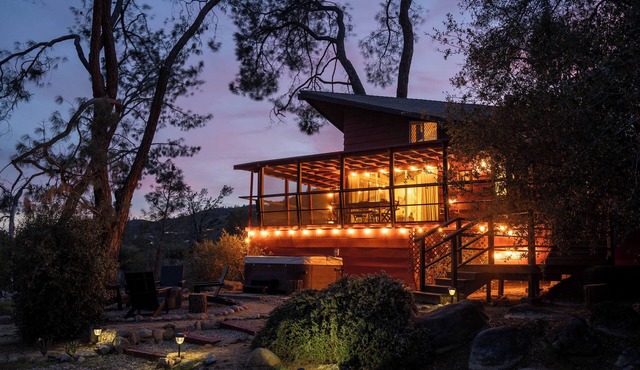 Mid Century Creekside Cabin with Hot Tub