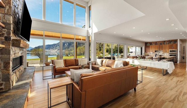 Private beach with panoramic lake views