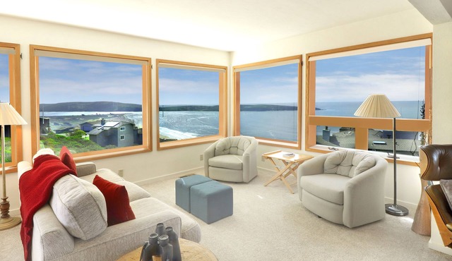 Single level view home of the Pacific Ocean and Tomales Bay